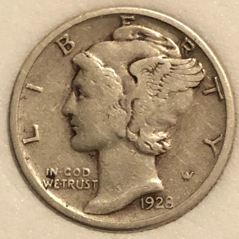 1928-S  Silver  Mercury Head Dime   Very Fine Cover
