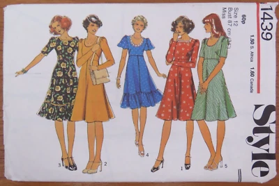 (1976) Style 1439 Sewing Pattern Ladies Dress High Line Bodice Bias Cut Skirt 12 - Image 1 of 4