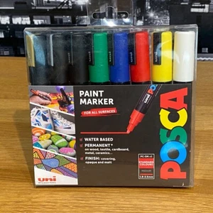 Uni Posca Paint Marker Stifte Standardfarben mit Gold & Silber PC-5M (8er Set) - Bild 1 von 15