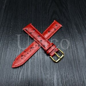 18/19/20/21/22 MM Ostrich Leather Watch Band Strap with Quick Release Pins Red