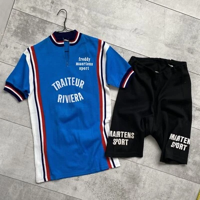 RARE Vintage 80s Cycling Jersey and Bib Traiteur Riviera Freddy Maertens Sport - Image 1 of 4