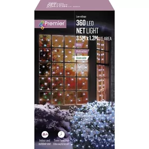 360 LED Christmas Multi-Action Curtain Net Lights - 3.5m x 1.2m -White - Picture 1 of 2