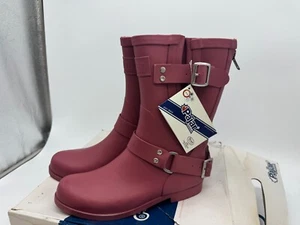 Pajar Slushi Rain Boots Women's Red Rubber Mid-Calf Buckle Strap Zipper - 6.5M - Picture 1 of 7