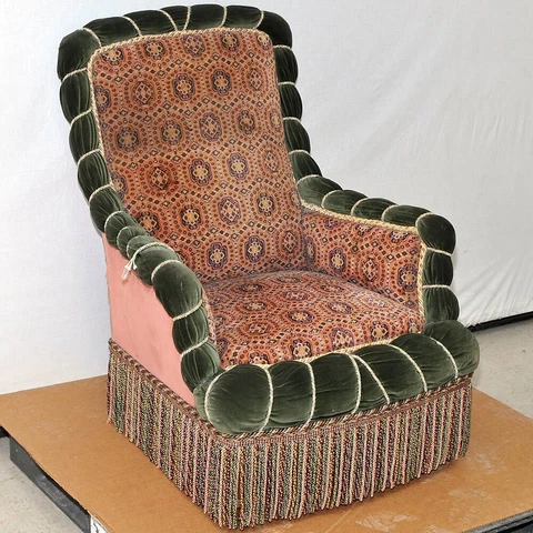 Vintage French Emperor Napoleon III Bergere Chair Pink Velvet Turkish Upholstery Cover
