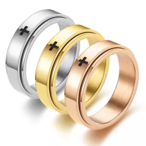 Vintage Jesus Cross Strong Belief Titanium Steel Rotating Ring For Men Size 6-12 - Bild 1 von 8