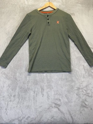 Hurley Henley Shirt Men’s Sz 14/16 Green Cotton Blend Waffle Knit Long Sleeve - Image 1 of 4