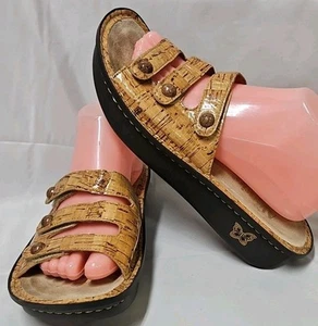 Algeria Womens Sz 40. US 9.5-10 Fiona F10-418 Leather Cork Print Slide Sandals - Picture 1 of 15