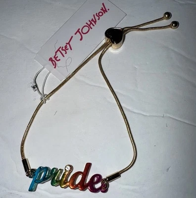 Brazalete Betsey Johnson Tono Dorado Arco Iris “ORGULLO” Con Cristal Pavimentado Deslizante Nuevo en Caja Foto 1 de 4
