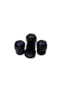 Aftermarket For Subaru Premium Black Aluminum 4 Valve Stem Caps Black Blue - Picture 1 of 2