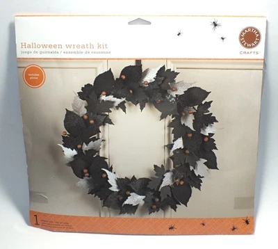 Martha Stewart Crafts Halloween Wreath Kit Black Embossed Leaves 12" Wreath Kit - Image 1 of 4