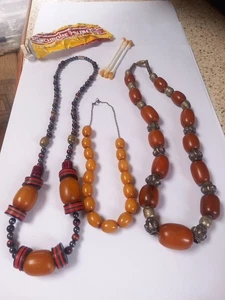 Vintage 1930's Butterscotch Bakelite 2 x Necklace + Beads..tested Bakelite - Picture 1 of 24