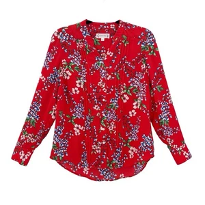 Blusa para mujer Nanette Lepore roja floral talla S plisada manga larga abotonada - Imagen 1 de 7