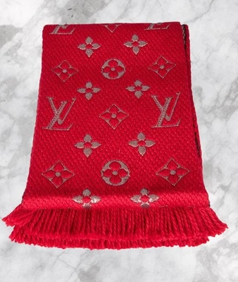 Louis Vuitton Auténtico Rojo Logomanía Bufanda Lana Seda Monograma Foto 1 de 4