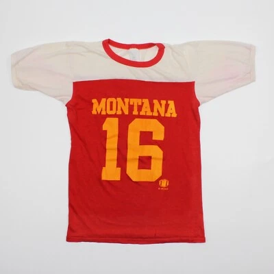 Camisa vintage 1981 Montana 16 timbres primera cuerda talla L adulto (se adapta a pequeña) NFLPA Foto 1 de 4