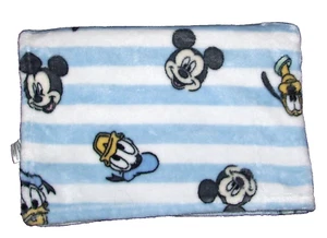DISNEY BABY GOOFY PLUTO DONALD DUCK MICKEY MOUSE BLANKET WHITE BLUE STRIPE 30x40 - Picture 1 of 2