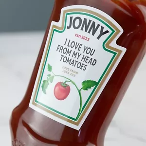 Personalised Tomato Ketchup Sauce Label Vinyl Sticker Funny Novelty Gift - Picture 1 of 3