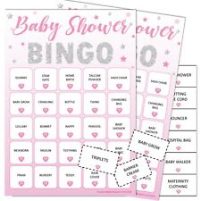 BABY SHOWER BINGO - Fun Party Game, 20 Players Boy Blue Girl Pink Unisex STARS