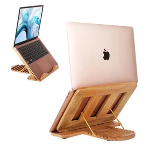 Wooden Ergonomic Laptop Stand Riser for Home Office Desk Table Chair| 14”-17” in - Picture 1 of 6