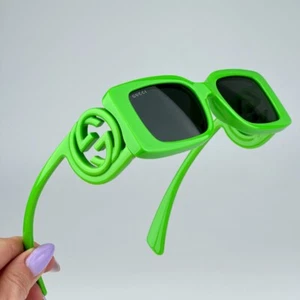 Gucci Women Sunglasses Acid Green Grey Rectangle GG1325S 009 BRAND NEW - Picture 1 of 12