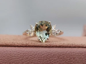 Green Amethyst Gemstone Ring,Pear Shape Engagement Ring,925 Silver Wedding Ring - Picture 1 of 12