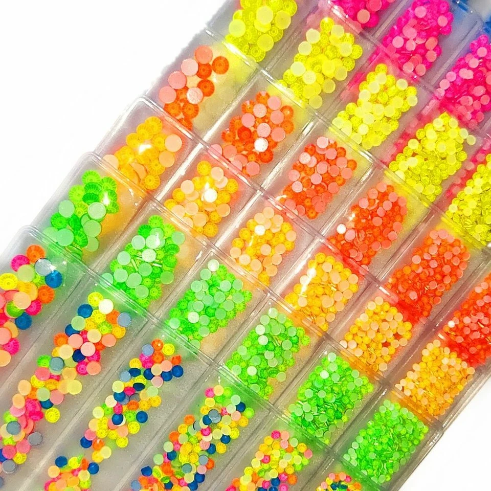 830pcs Luminous Neon Flatback Crystals SS6-SS20 Glue On Fluorescent Rhinestones - Image 1 of 4
