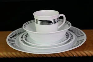 Corelle Optic Black Geometric 5 Pc Plates Bowl Cup Place Setting (s) - Picture 1 of 6