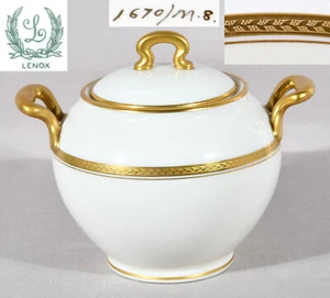 Lenox Sugar Bowl Green Mark Shape 1670/M-8 Gold Trim 5" Tall Including Lid - Picture 1 of 9