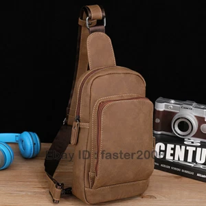 Sling Backpack Mens Faux Leather Crossbody Chest Bag Shoulder Bag Casual Daypack - Picture 1 of 12