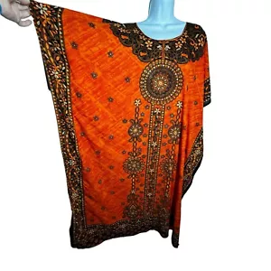 Sante Vintage Satin Caftan orange muu muu maxi dress one size fits all orange - Picture 1 of 10