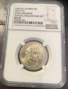 2007-P James Madison From THE ANNUAL DOLLAR SET NGC MS69 Gem POP 4 - Picture 1 of 2
