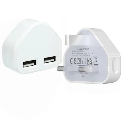 Dual USB A Port Fast Charger Adaptor UK Mains Wall 3 Pin Plug for Phone Tablet - Image 1 of 4