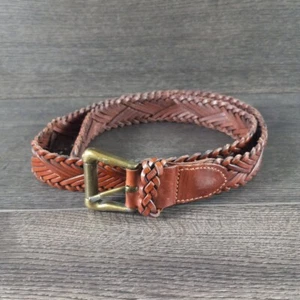 Vintage Talbots Women's Large Brown Woven Braided Leather Belt  - Picture 1 of 5