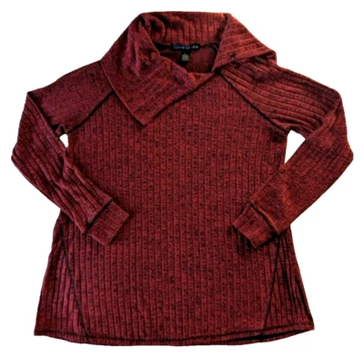 Suéter rojo grande French Laundry para mujer capucha dividida cuello pulóver ligero Foto 1 de 4