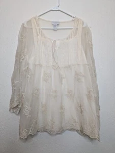 Soft Surroundings MP Tan Sheer Lace Silk Antonia Tunic Blouse Fairy Gauzy Boho - Picture 1 of 5