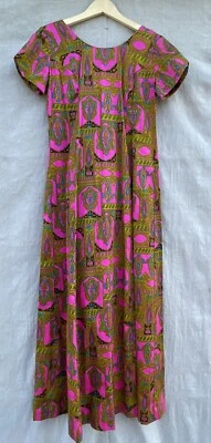 Vintage Malihini Hawaii Maxi Dress Pink Paisley Mid Century Modern Tiki  Size M - Image 1 of 4
