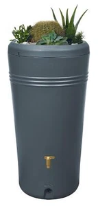 4rain AZURA 2in1 Regentonne Regenspeicher 230L Graphit Grau inkl Pflanzschale - Bild 1 von 10