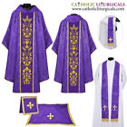 NEW VIOLET Gothic Vestment &amp; mass set with Embroidery, Chasuble, Casulla, Casel