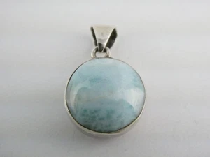 Sterling Silber Larimar und rosa Stein Wende Anhänger 925 8,5 g 1 Zoll Länge - Bild 1 von 13