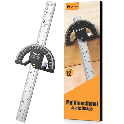 Goniometro Angolare 0-180° Acciaio Inox Con Righello 30Cm - Strumento Essenziale - Immagine 1 di 4