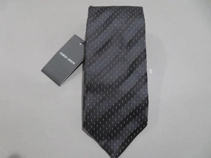 Giorgio Armani Tie Mens One Size Black Silk Jacquard Stripe Made in Italy Formal - Picture 1 of 6