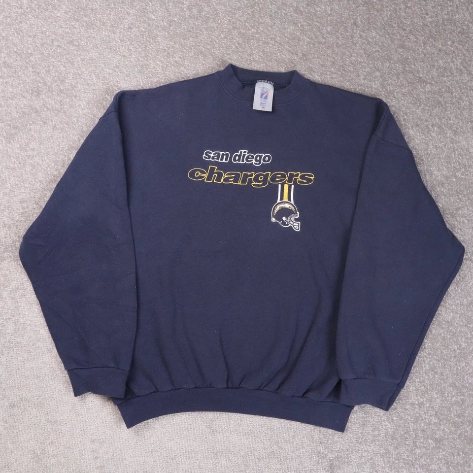 Sudadera Vintage Años 90 Logo 7 San Diego Chargers Azul 2XL Peso Pesado Cuello Redondo Foto 1 de 4
