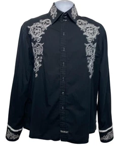 English Laundry Christopher Wicks Shirt Mens L Black Embroidered Western Crown - Picture 1 of 16