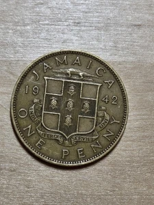 Jamaica 1 Penny coin, 1942. KM# 32, nickel-brass. King George VI. Coat of arms. - Picture 1 of 4