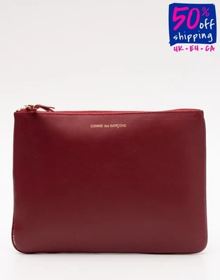 RRP€170 COMME DES GARCONS Leather Pouch Clutch Bag Red Logo Zipped - Image 1 of 4