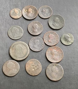 Georgian Copper Coins (14) Cartwheel Penny, Half, George III II Job Lot Sun3 - Bild 1 von 12