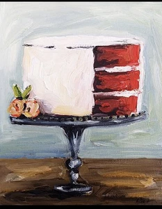 Red Velvet Cake Acrylic Painting On Canvas - Picture 1 of 1