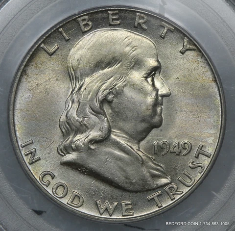 PCGS MS63 FBL 1949 FRANKLIN SILVER HALF DOLLAR  50c    (BC60) Cover