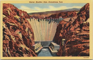 Hoover (Boulder) Dam Downstream Face NEVADA LINEN POSTCARD D13 - Picture 1 of 2