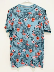 Free Planet Junior Boys T-Shirt Cotton Blue Hawaiian Flamingo Print Size Small - Picture 1 of 6