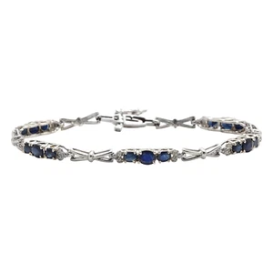 3.00Ct Natural Blue Sapphire and Diamond 14K Solid White Gold Bracelet - Picture 1 of 8